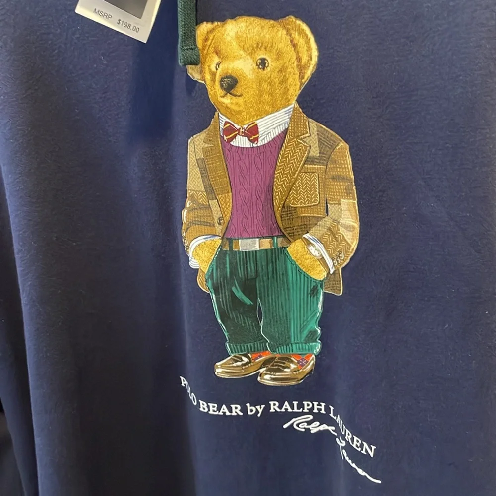 POLO Designer Luxury Ralph Lauren Bear Fleece Hoodie, NWT - Picture 3 of 13